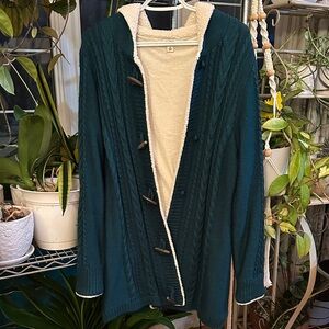 L.L. Bean Teal Cardigan with Cream Lining